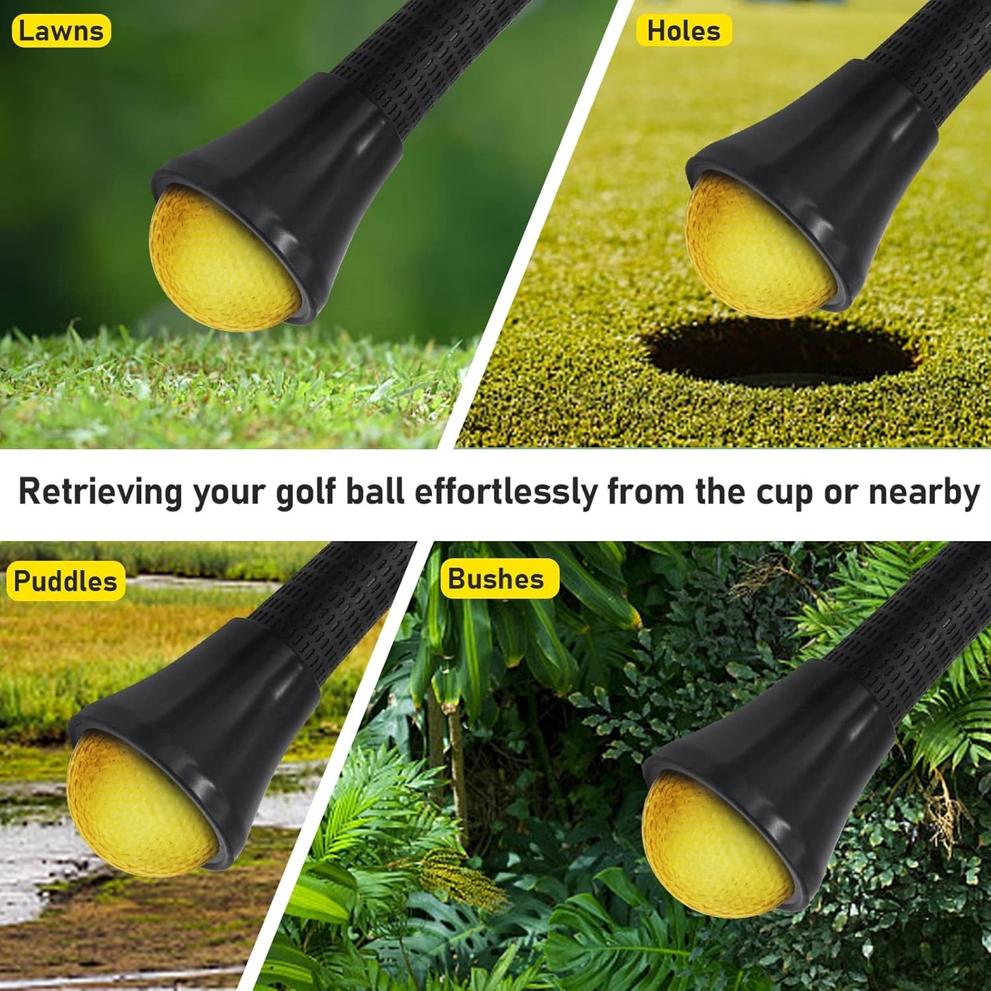 Golf Ball Retriever, 4 Pcs Golf Ball Grabber Suction Cup for Putter Grip, Durable Golf Ball Retriever Pick Up Tool for End of Putter