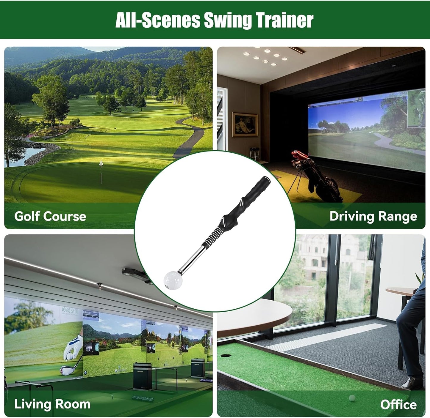 Retractable Golf Swing Trainer - Golf Swing Training Aid,Golf Grip Trainer ＆ Improve Swing Tempo | Click Stick Right-Handed Training Aid with Arm Band for All Golfers,Indoor & Outdoor Use
