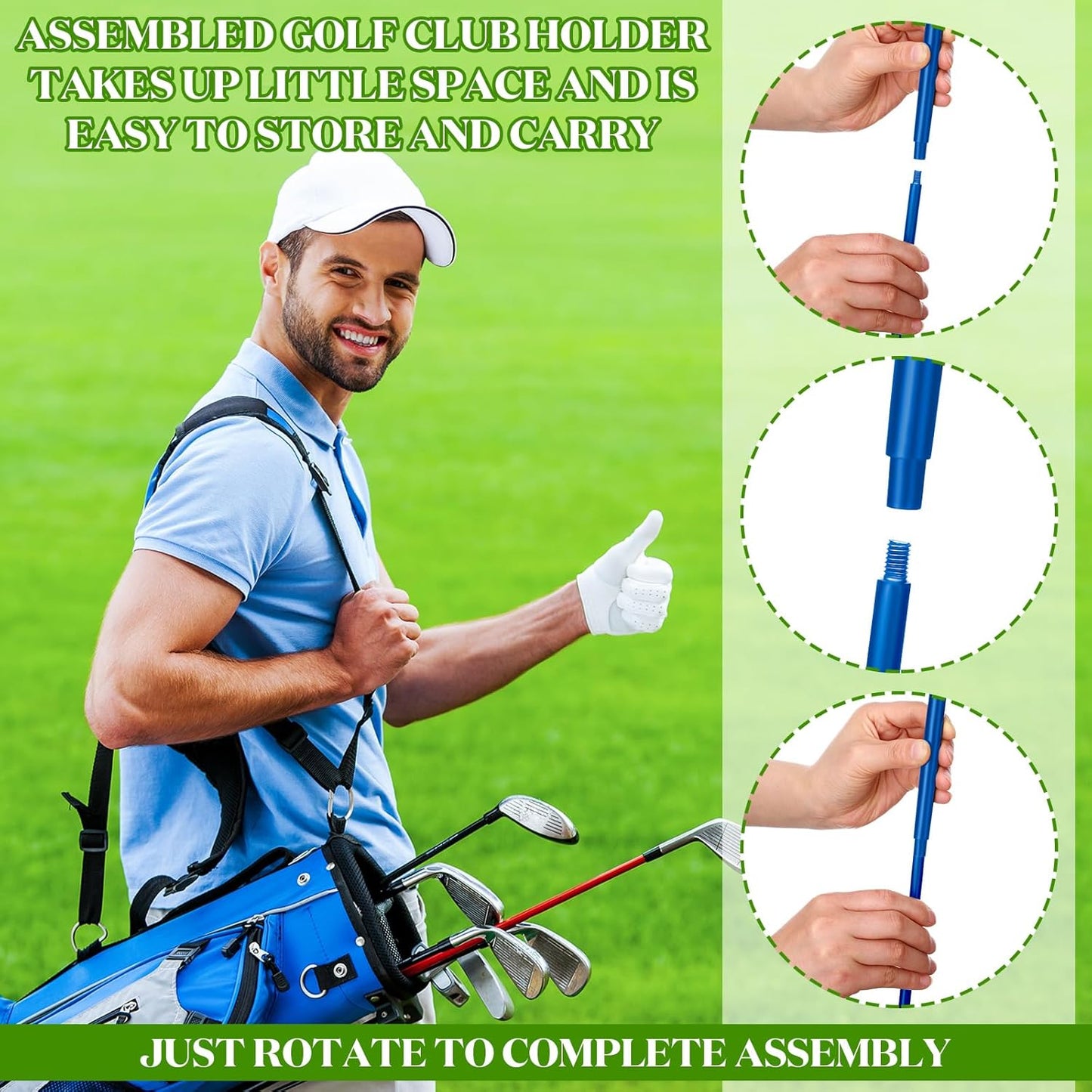 U Shaped Golf Club Holder Detachable Golf Club Stand Made of Stainless Steel Keeps Your Clubs Clean, Dry and Visible, Soft Rubber Covered Metal Golf Club Stand Easy to Carry