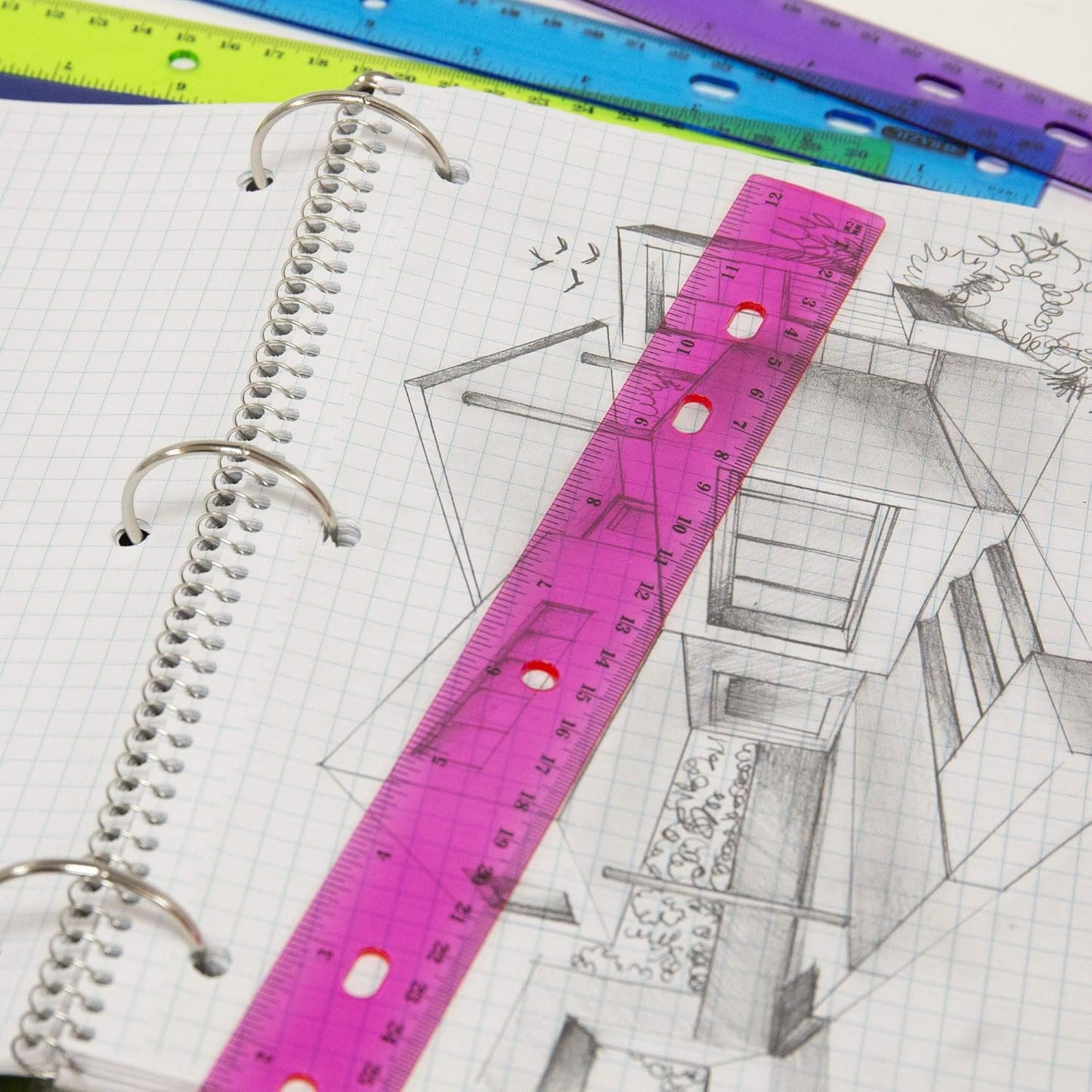 BAZIC Products Jeweltones Color Plastic Ruler 12" (30cm), Inches Centimeter Metric Measuring Drafting Rulers, for Students School Supplies (4/Pack), 1-Pack