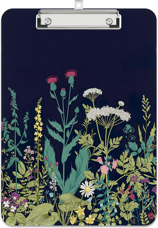 Rimilak Plastic Clipboards with Metal Clip, A4 Letter Size 9 x 12.5 in, Office Decorative for Students Women Men and Kids, Cute Custom Pattern, Night Flower