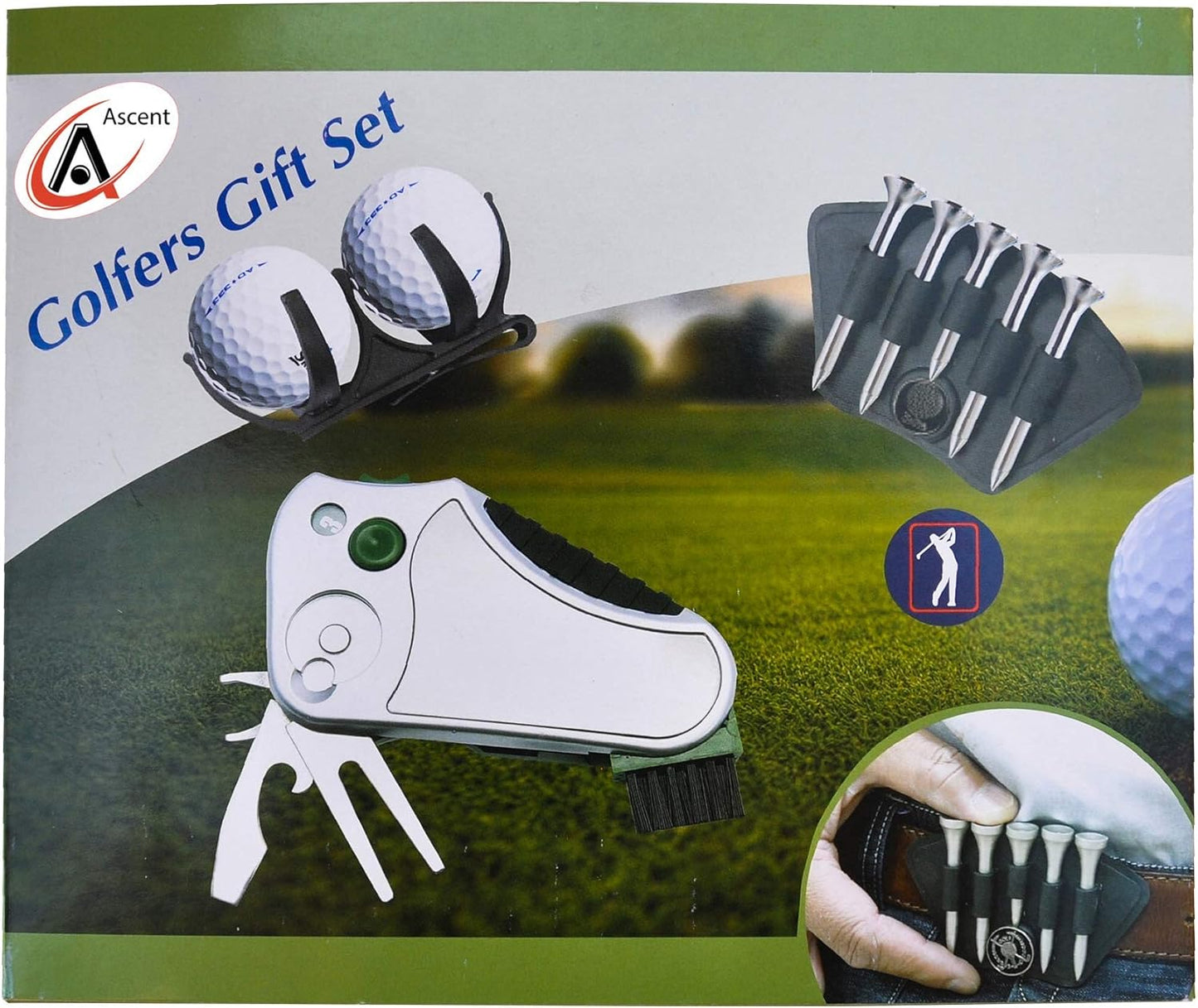 Golfer's Best Golf Gift Set: Tool - Stroke Counter, Divot Tool Repair, Brush, Ball Marker, Cleat Tightener, Club Groove Cleaner Belt Tee Holder Tees Belt Ball Holder - Gift Idea For Men Women