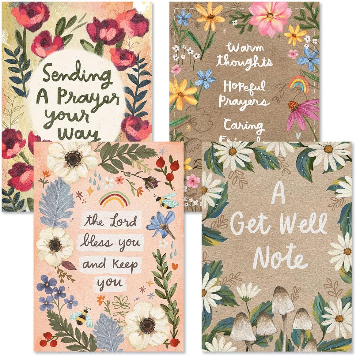 Someone Cares Get Well Greeting Cards - Set of 8 (4 Designs), Large 5" x 7", Sympathy Cards with Sentiments Inside, White Envelopes