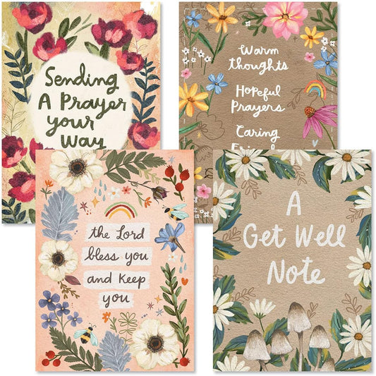 Someone Cares Get Well Greeting Cards - Set of 8 (4 Designs), Large 5" x 7", Sympathy Cards with Sentiments Inside, White Envelopes