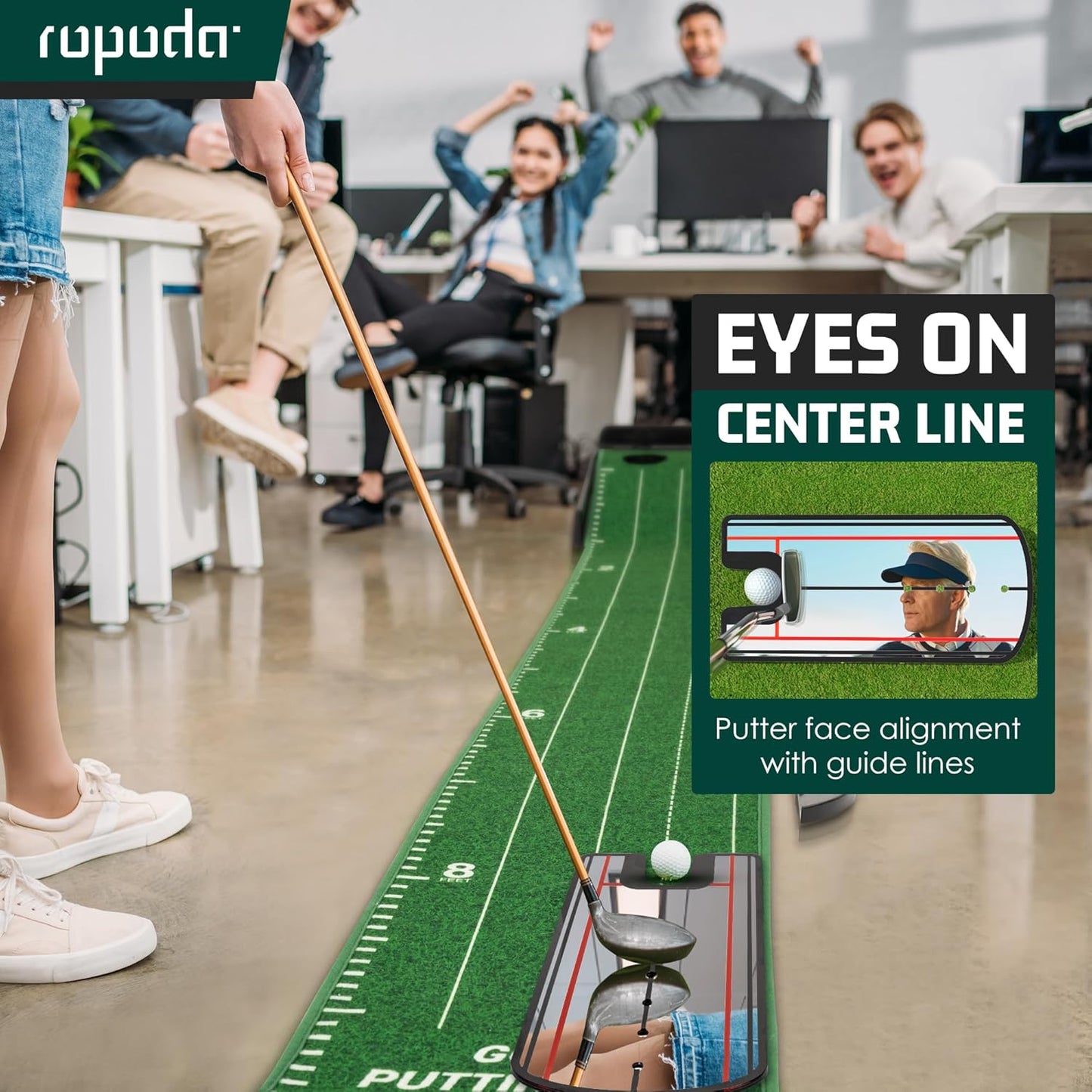 ropoda 9ft Golf Putting Green, Portable Putting Mat for Home and Office with Auto Ball Return Function, Golf Practice Putting Mat Aid for Indoor and Outdoor Use, Classic or with a Putting Mirror