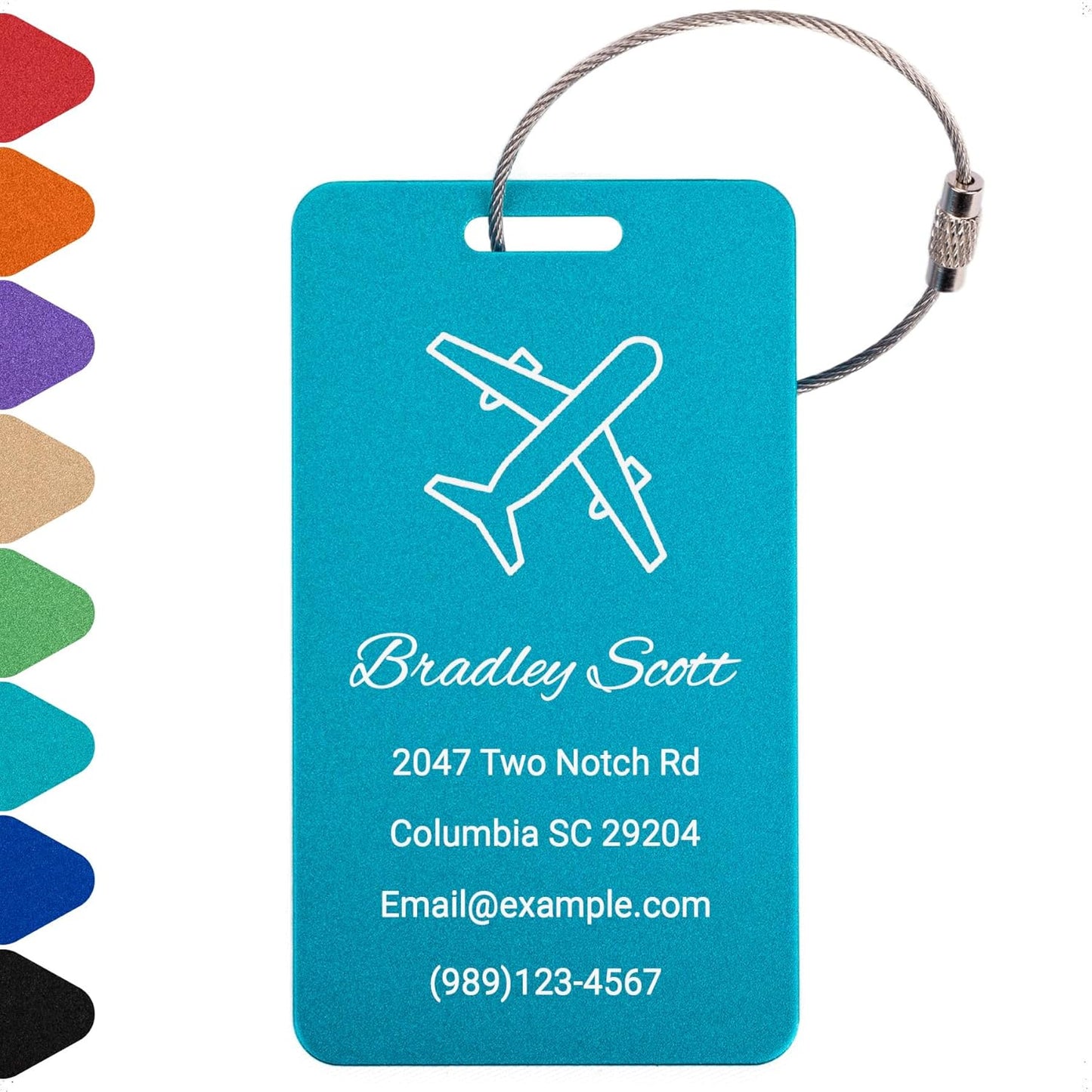 Personalized Luggage Tags for Suitcases Custom Metal Name Tags for Backpacks Bags Travel - Vertical (Lakeblue)