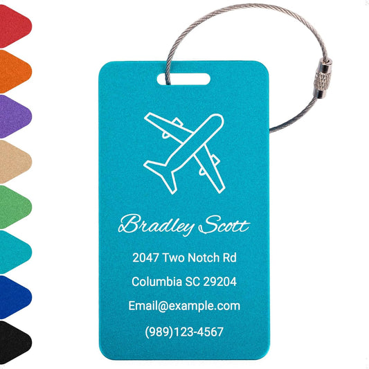 Personalized Luggage Tags for Suitcases Custom Metal Name Tags for Backpacks Bags Travel - Vertical (Lakeblue)