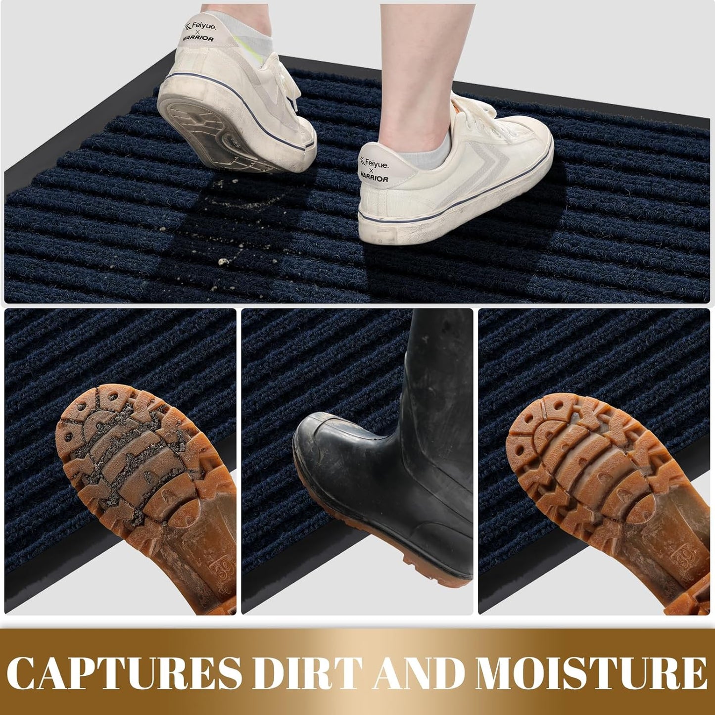 Yimobra Front Door Mat Outdoor Indoor Entrance, 100% Waterproof All-Season All Weather Doormat, Welcome Matt Outside Entry, Non Slip, Low Profile, Heavy Duty Patio Porch Floor Mats,47 x 32,Navy Blue