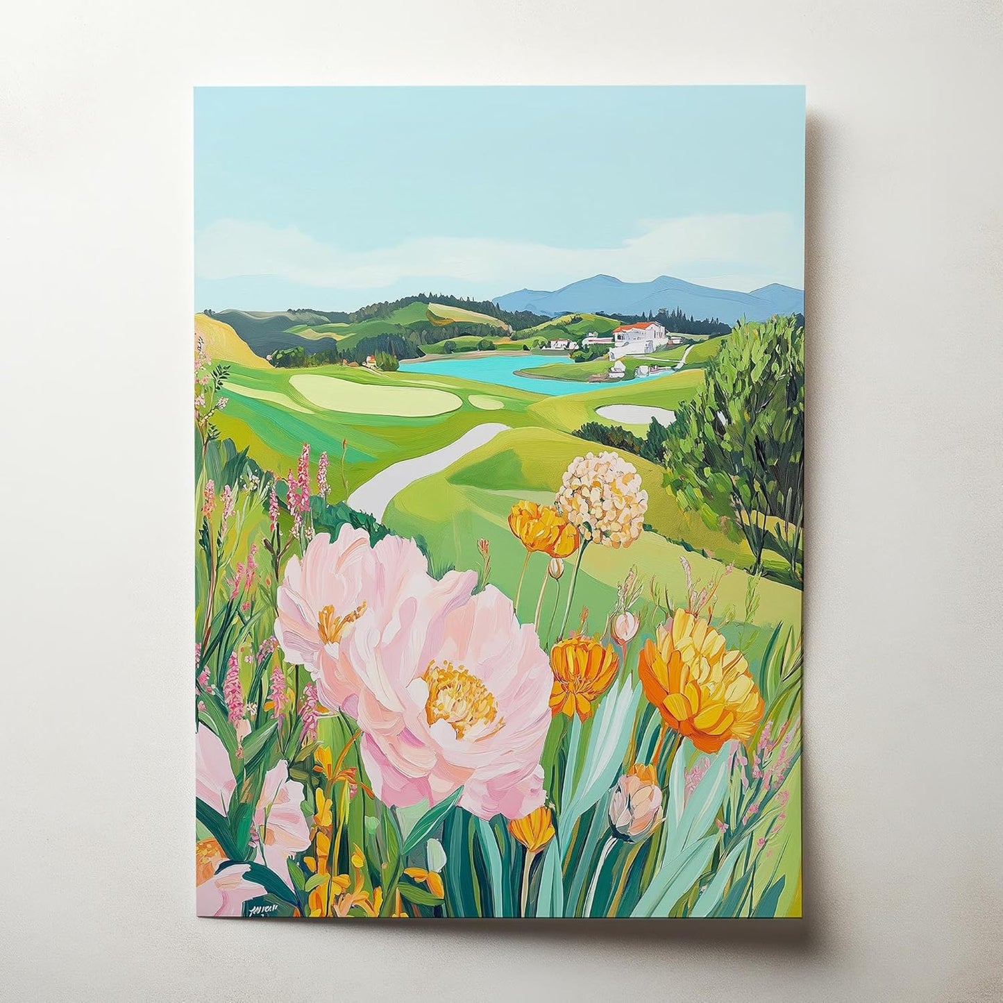 Golf Course Floral Pastel Art Print Posters - Premium Giclee Fine Art Prints - Golf Course Home Decor Posters, Golfer Art Prints for Home and Office Decor - Vintage Aesthetic, Ready to Frame