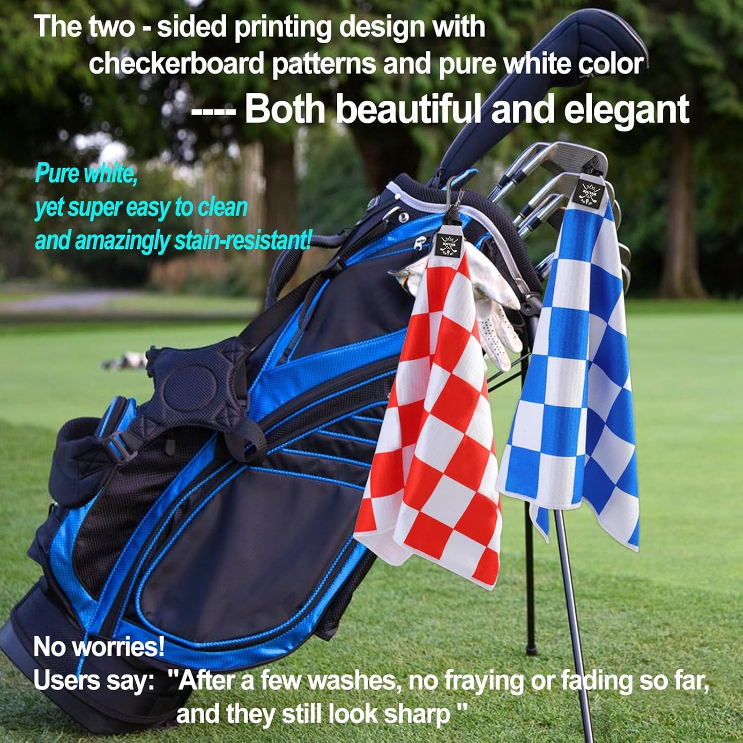 2Pcs Magnetic Golf Towel (24"x16") for Men - Premium Color Waffle-Pattern Golf Towel Magnetic with Clip. GolfAccessories for Men & Women, Fits GolfCarts/Clubs - Red/Blue
