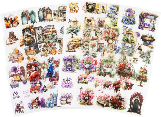 Retro Memory PET Sticker Book Set, 40 Pcs Pre-Cut Vintage Ephemera Stickers for Scrapbooking, Journaling, DIY Crafts, and Art Supplies