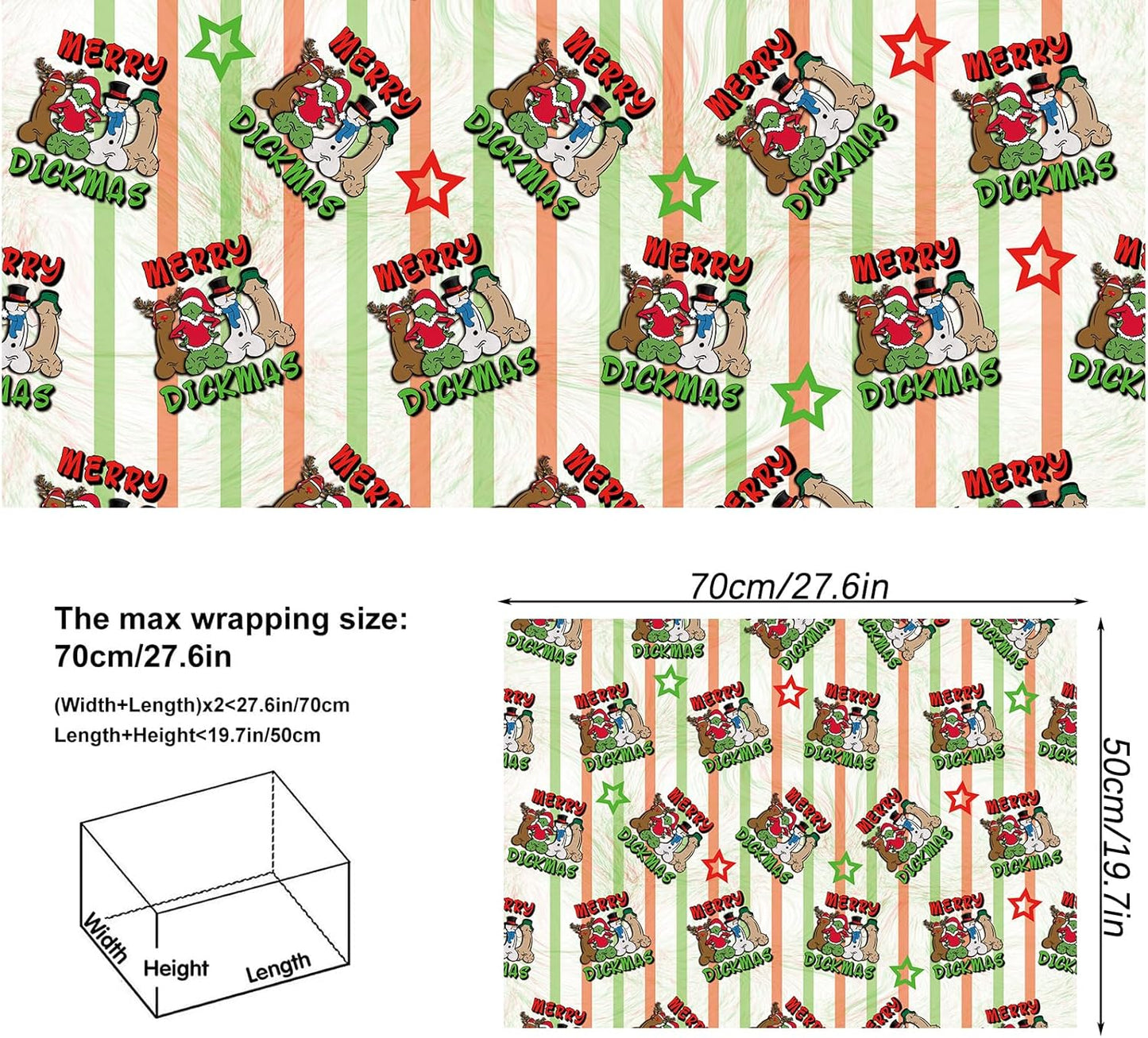 Dtiafu Funny Christmas Wrapping Paper Unique Dxxkmas Gift Wrap Paper Bulk Folded Flat Rude Shape for Women Men Adult Husband Wife Holiday Birthday (6 Pack)