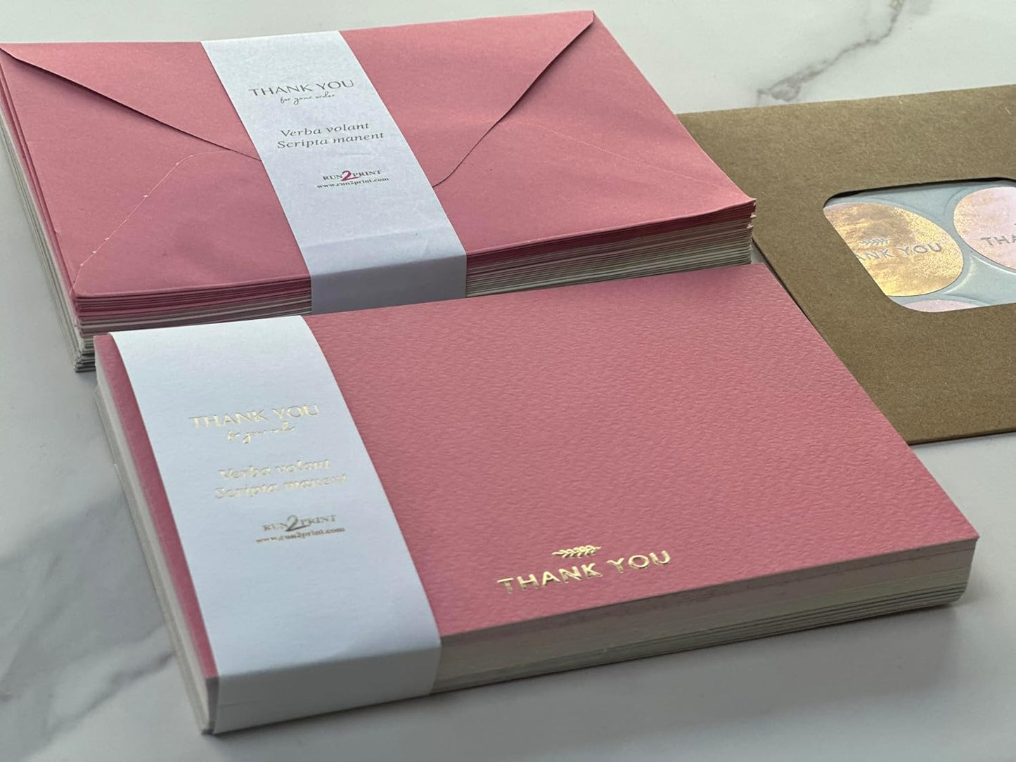 RUN2PRINT Thank You Cards with Envelopes & Gold Foil Stickers – Flat Dusty Blue Cards (4″×6″) – Embossed Italian Textured Thick Paper – For Weddings, Business & Every Occasion