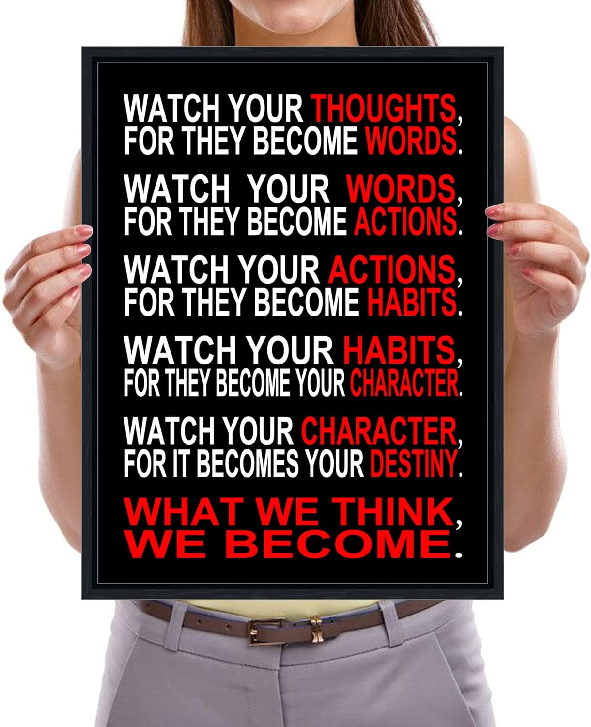 Pyradecor Black Framed Canvas Wall Art Inspirational Poster Office Positive Quotes Watch Your Thoughts Motivational Classroom Artwork for Living Room Home Decorations