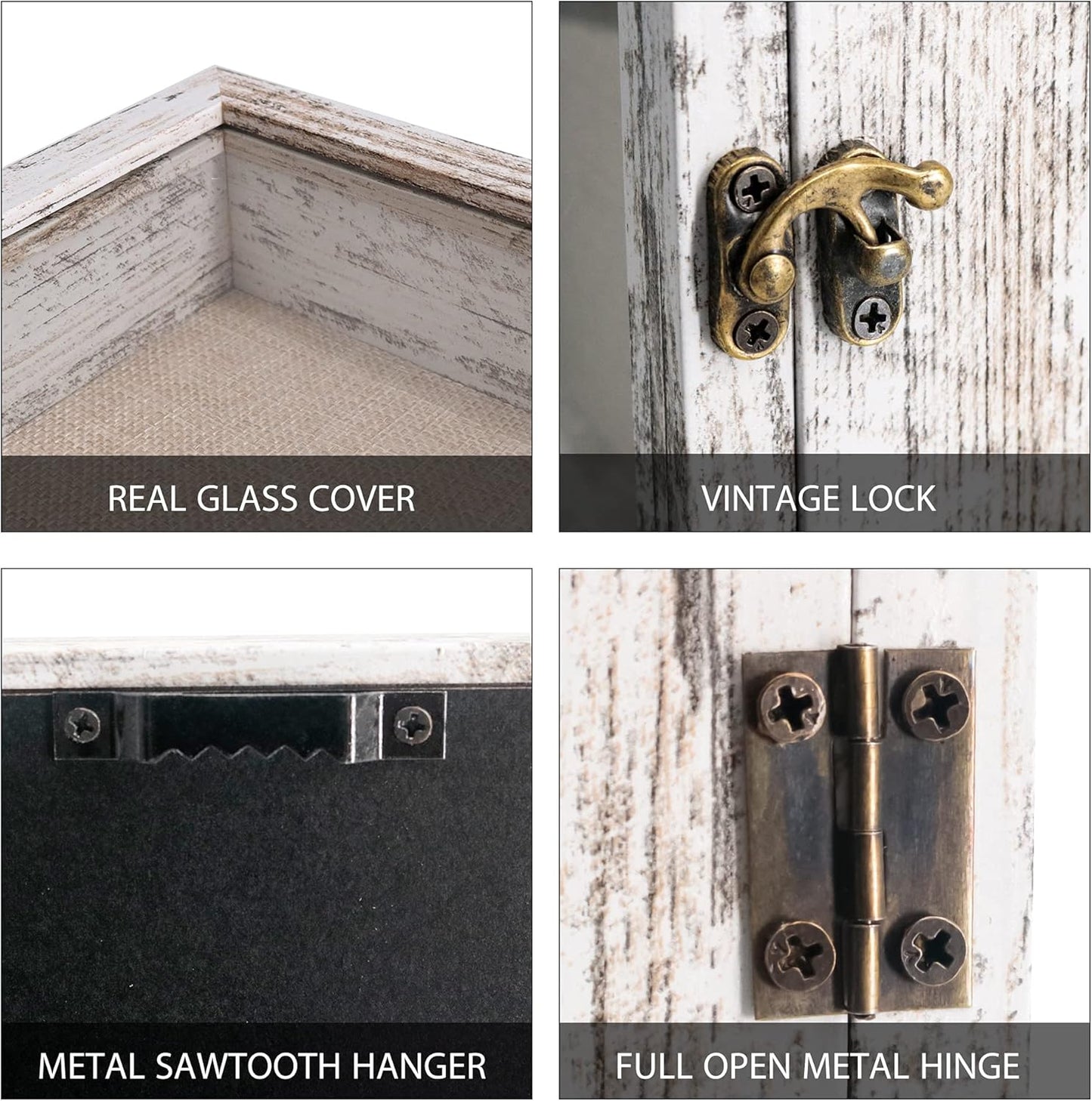 GraduatePro Shadow Box Frame 11x14 Display Case with Linen Back, Real Glass Window Door with Hinge, Picture Frame Wedding Bouquet Memorabilia Medals Photos Memory Box for Keepsakes, Rustic White