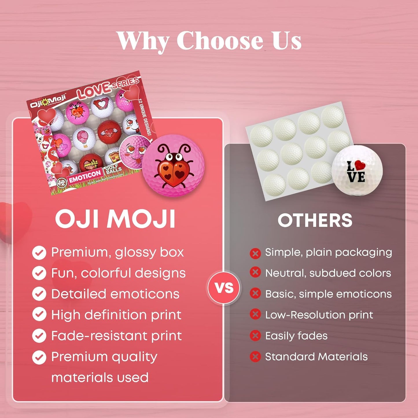 Oji Moji Emoticon Golf Ball Set - Love Series, 12-Pack Novelty Golf Gift for Men, Dads, Women, Kids, Accessories