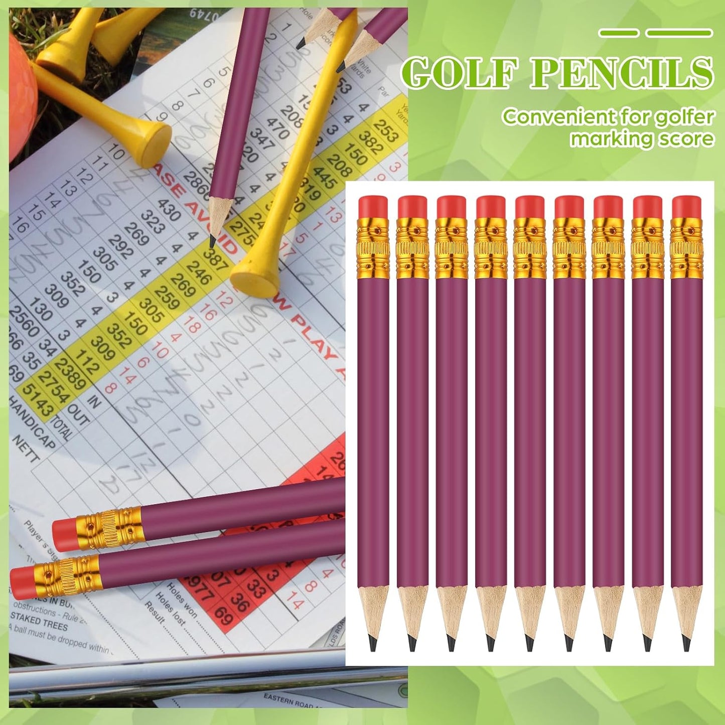50 Pcs 4 Inch Mini Golf Pencils with Erasers Bulk Pack of Wooden Pencils for Parties Weddings School and Offices (Purple)