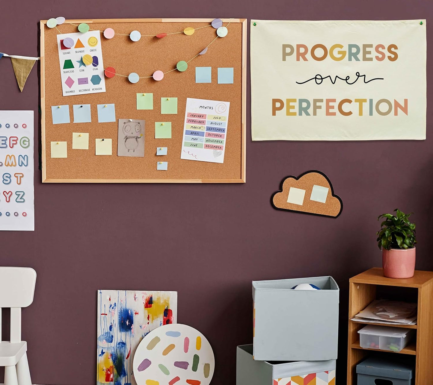 Classroom Wall Decor-Reading Room Nursery Decor-Rectangle Banner Flag Wall Decor-Positive Affirmation Growth Mindset-Mental Health-Christmas Gift-Progress Over Perfection-28.5"L×20"W