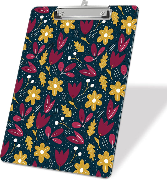 Plastic A4 Clipboards, Cute Clip Board Stardard Letter Size 9 x 12.5 in, Office Decorative for Students Women Men and Kids, Wildflowers