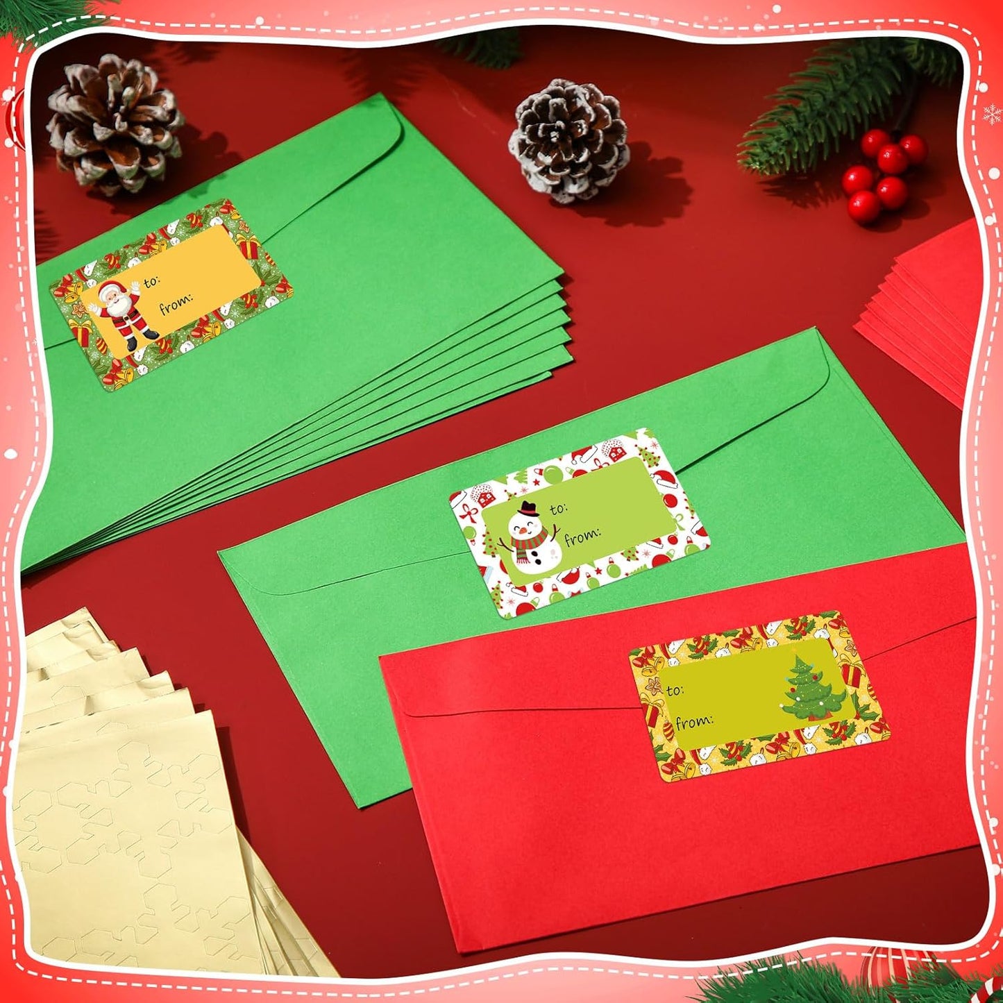 Outus 500 Pieces Christmas Tags Self Adhesive Gift Tags for Xmas Presents Christmas Name Labels Stickers for Wrapping Paper Festival Birthday Holiday Decor(Chic Style,2.76 x 1.57 Inch)