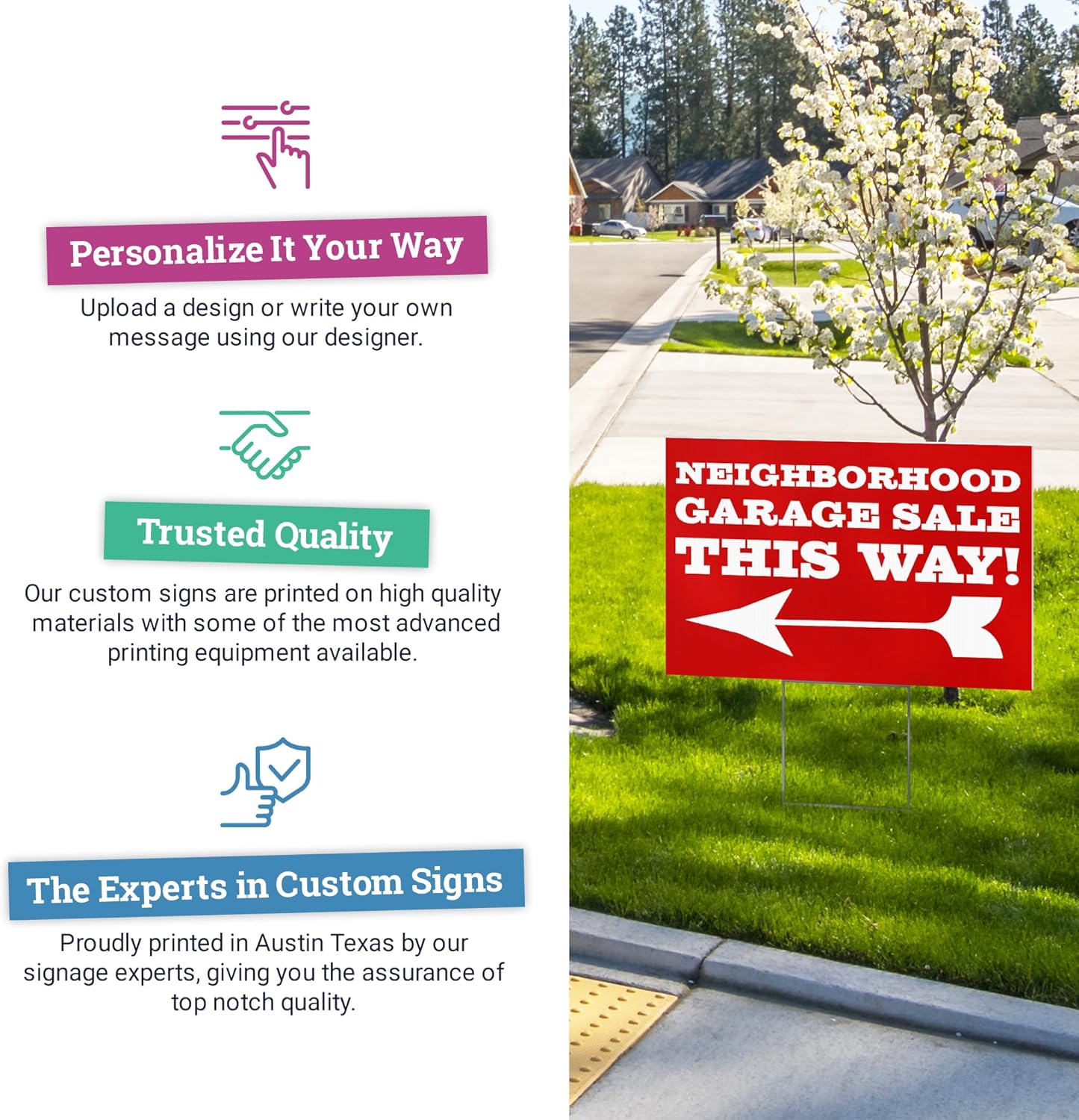 100 pack 24x18" Double Sided Customizable Outdoor Yard Sign made from Corrugated Plastic with Metal "H" Stake, Easy to Design, Sign for Business, Garage or Yard Sale, Home, Office, (24" x 18" - Qty 100)