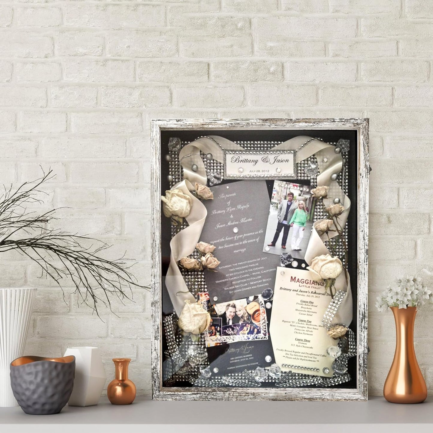 GraduatePro Shadow Box Frame 18x24 Display Case with Linen Back, Plexiglass Window Door with Hinge, Picture Frame Wedding Bouquet Memorabilia Medals Photos Memory Box for Keepsakes Rustic White