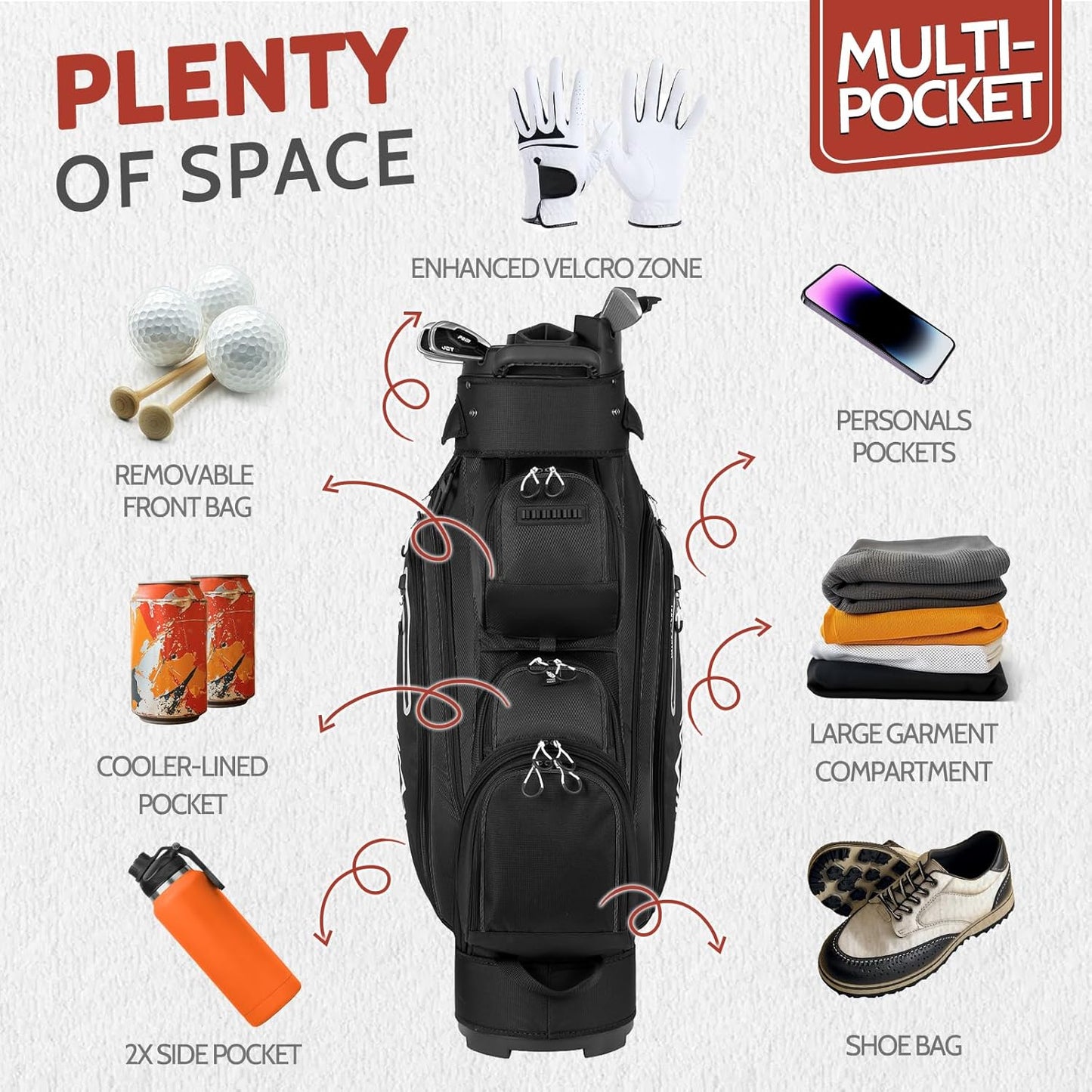 14-Way Golf Cart Bag Pro with Full Length Divider Top, Golf Bag for Men with Handles and Rain Cover