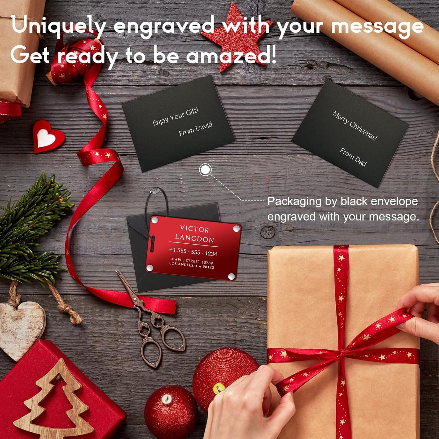 Personalized Luggage Tags for Suitcases -Aluminum Custom Luggage Tags for Backpacks & Bags, Sturdy, Waterproof & Heavy Duty (Red/Card-Sized)