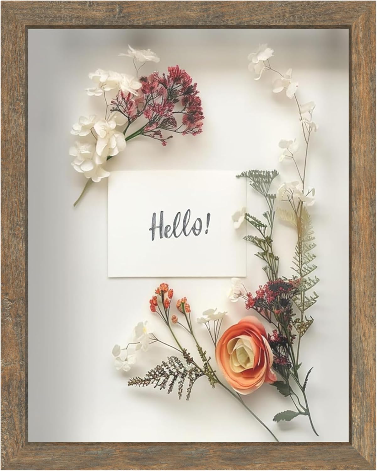 FrameWorks 11x14 Driftwood Wooden Shadow Box Frame – Soft Felt Back, Tempered Glass, and Included Elegant White Ball Push Pins