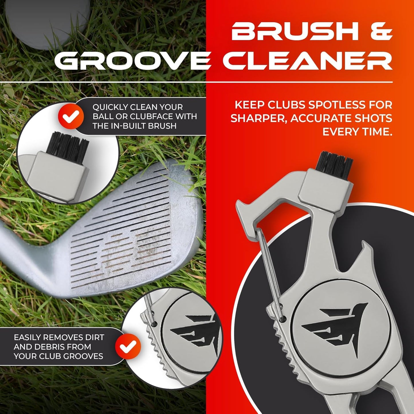 SWIFTEE Golf Divot Pitch Mark Repair Tool 7-in-1 - Club Holder, Brush, Clip Buckle, Groove Cleaner, Bottle Opener, Ball Marker, Divot Tool - Gift Box Included