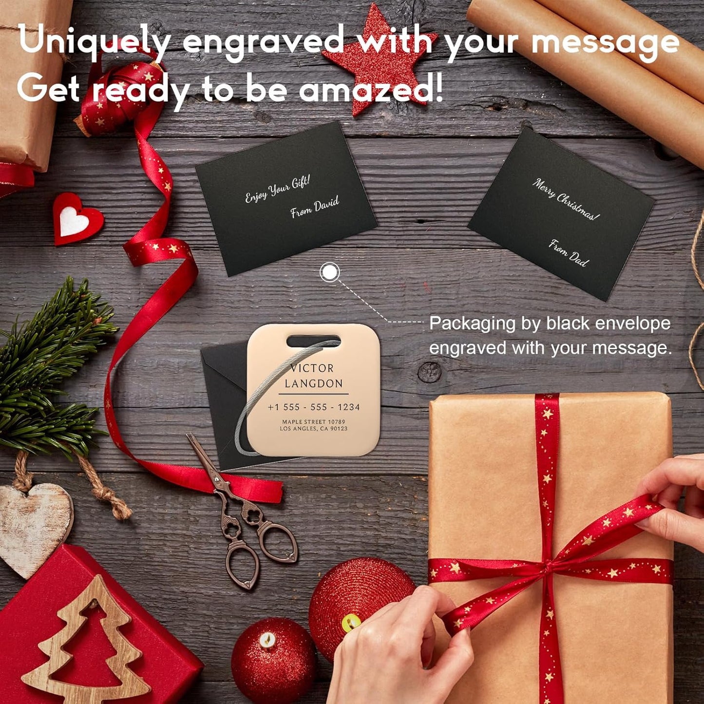 Stainless Luggage Tags for Suitcases: Metal Personalized Luggage Tags and Bags with Customizable Texts (Rose Gold)