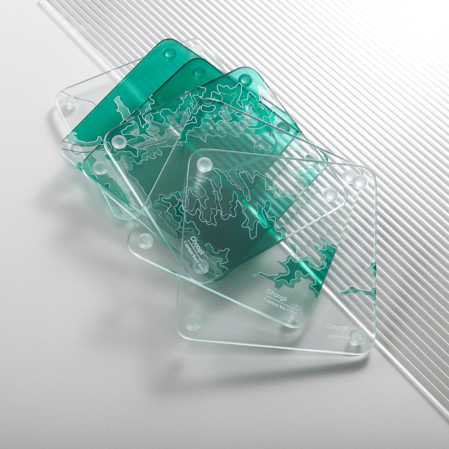 Chongli, HB 3D Contour Map Glass Drink Coasters of Mountains, Ski Resort, Set of 6 with Holder, Housewarming Birthday Gifts, Home Decor