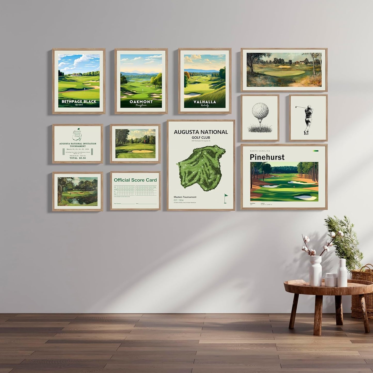Golf Course 12 Piece Wall Collage Set, Premium Giclee Fine Art Prints - Augusta, Oakmont, Pinehurst, Golf Course Posters, Golf Wall Art, Aesthetic Poster for Home Office Decor, Ready to Frame