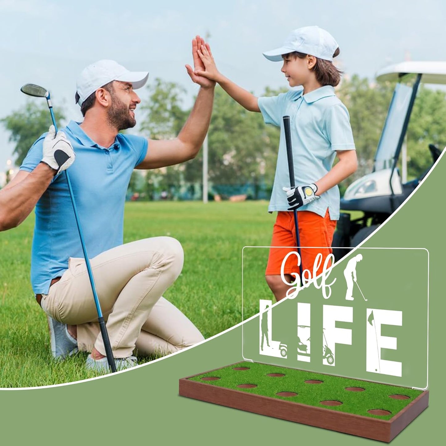 Golf Ball Display Case, CoolGift Mart Light Up Golf Ball Holder for Display and Storage, Wooden Acrylic Accessories with Warm White Color Lights , Room Decor, Gift for Golfers