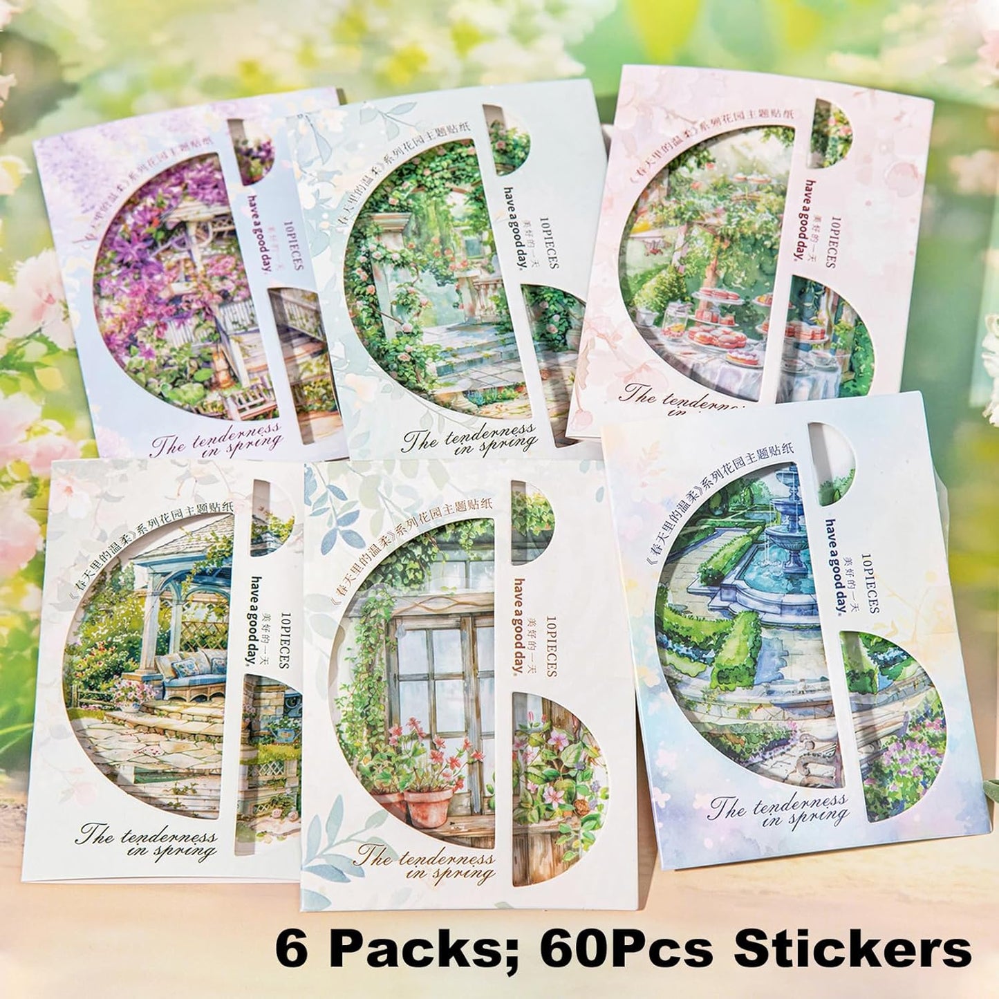 Cottagecore Garden PET Sticker Set, 60PCS Aesthetic Landscape Stickers for Scrapbooking, Journaling, DIY Crafts, and Art Supplies