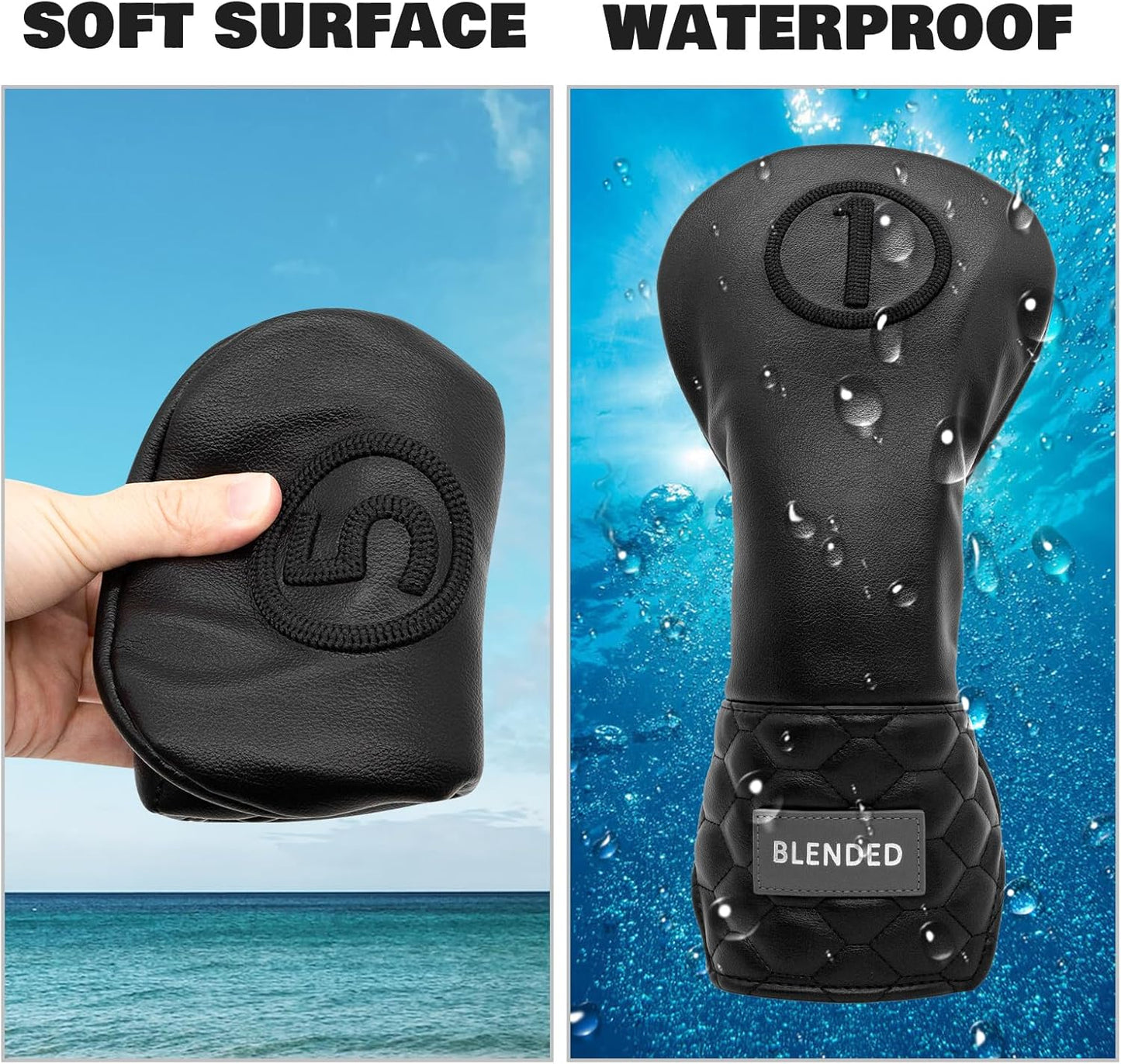 Golf Club Covers Black Golf Head Covers Driver Covers Fariway Wood Headcover Hybrid Covers Leather 3 Wood Headcover Golf Headcover with Number Tag for All Brand