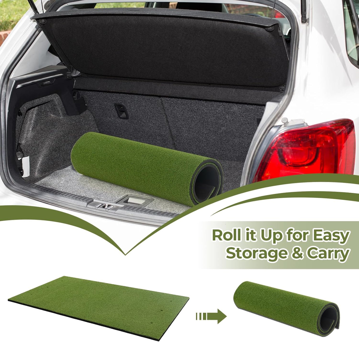 Goplus Golf Mat, 5x3ft/5x4ft Golf Hitting Mat 20/25/27/32mm Thick w/2 Alignment Sticks & 2 Golf Tees, Portable Artificial Turf Grass Training Mat Practice for Indoor Outdoor