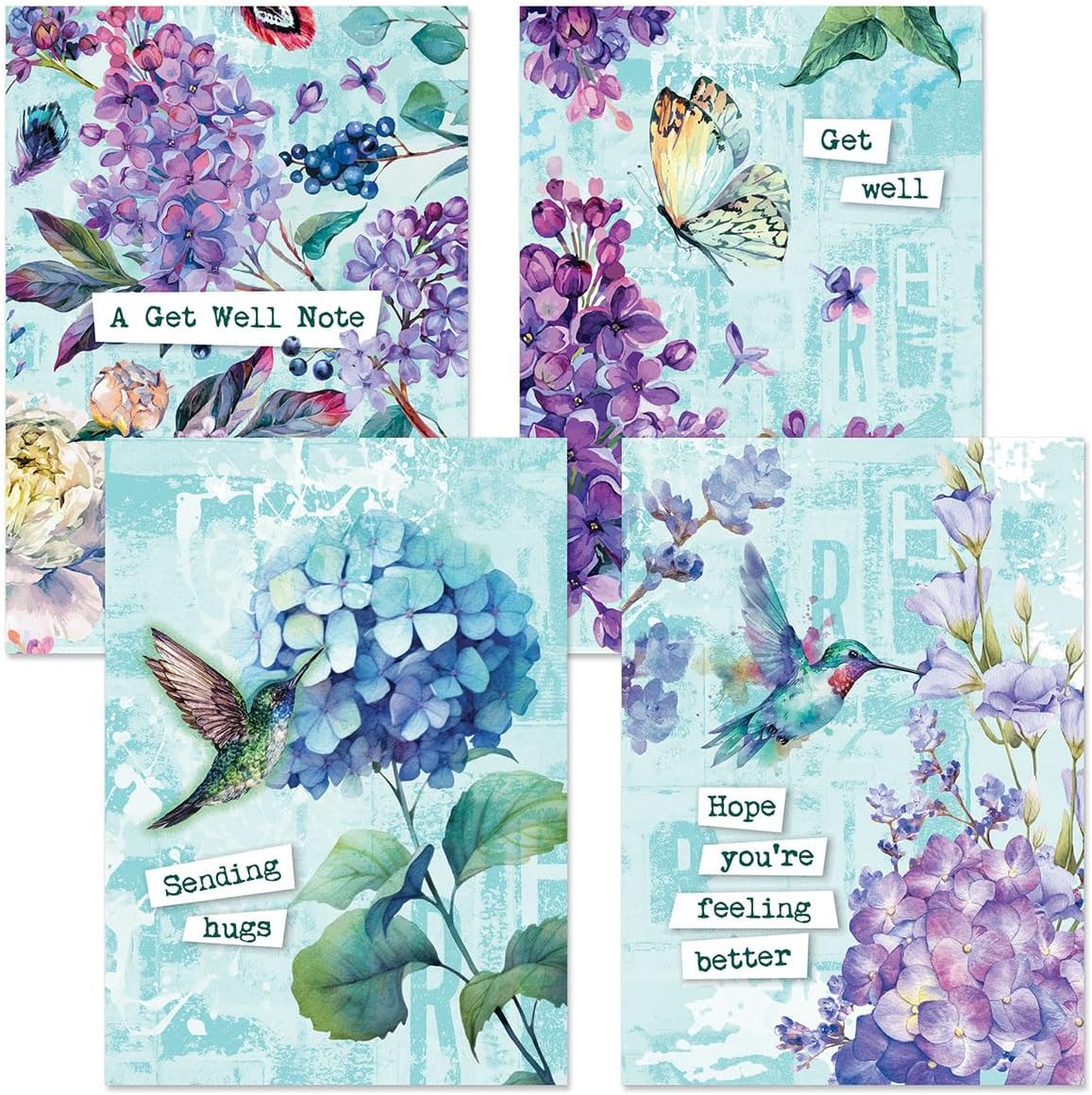 Current Garden Fresh Get Well Greeting Cards - Set of 8 (4 Designs), Large 5" x 7", Get Well Cards with Sentiments Inside, Envelopes
