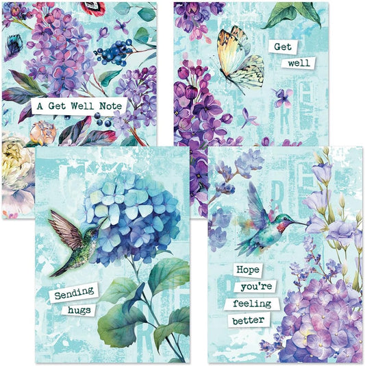 Current Garden Fresh Get Well Greeting Cards - Set of 8 (4 Designs), Large 5" x 7", Get Well Cards with Sentiments Inside, Envelopes