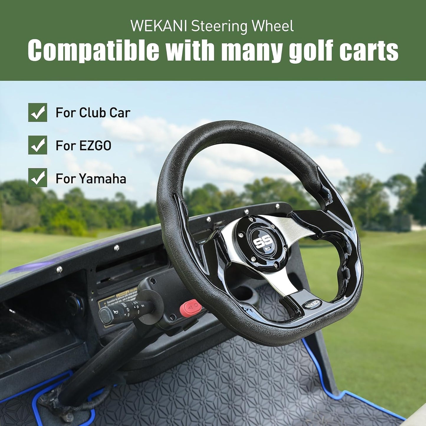 D Golf Cart 12.5 Inch Steering Wheel,For Club Car EZGO Yamaha Golf Cart,with Car Horn Button,Cool racing steering wheel black