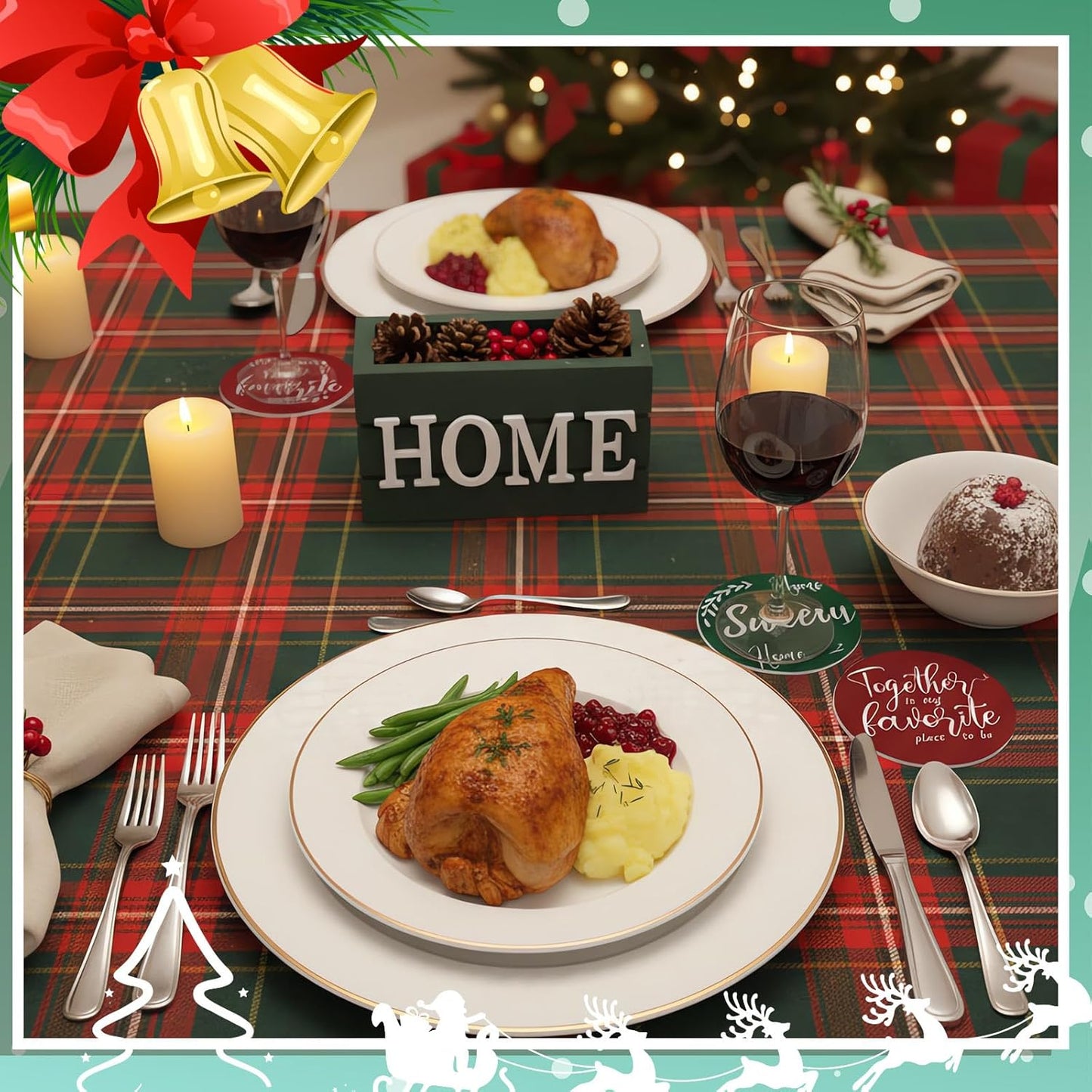 Queekay Housewarming Gifts for Home Decoration Wooden Heart Coasters for Drinks 6 Set Farmhouse Coasters with Holder Funny for Family Coffee Table Protection, 4''(Red,Green)