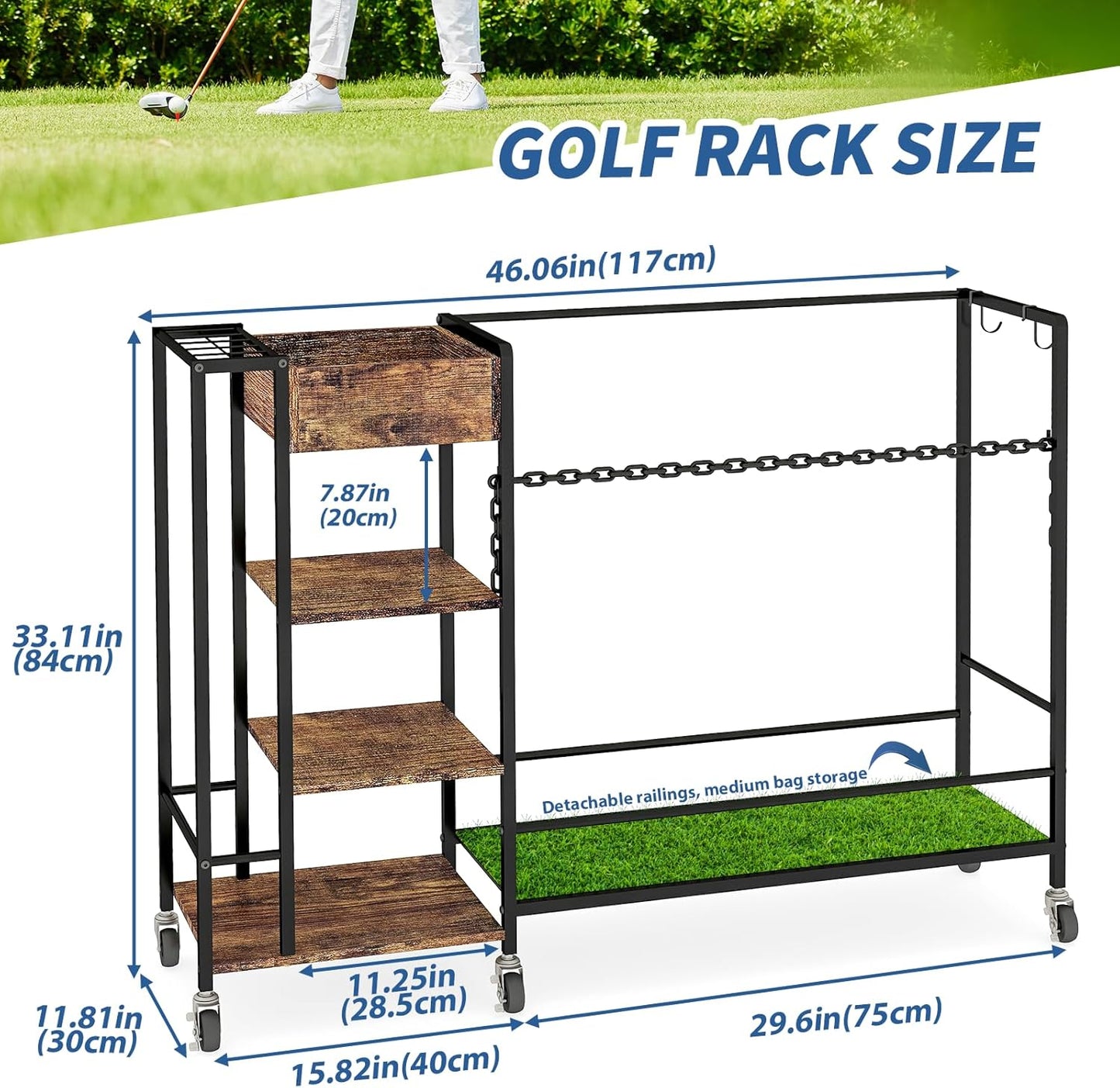 Golf Bag Organizer Garage Sports Equipment Organizer Golf Bag Stand Golf Club Storage Rolling Wheels Breaks Large Capacity Heavy Duty Golf Stand
