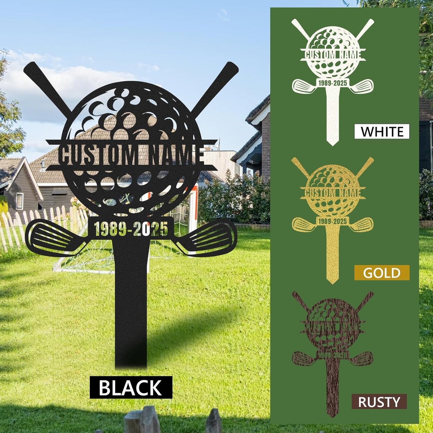 Personalized Golf Tee Garden Sign, Golf Memorial Stake, Custom Name Sign, Lawn Patio Golf Course Decorations Outdoor, Metal Yard Art, Rustic Sporting Garden Decor, Personalized Golf Gifts Color04