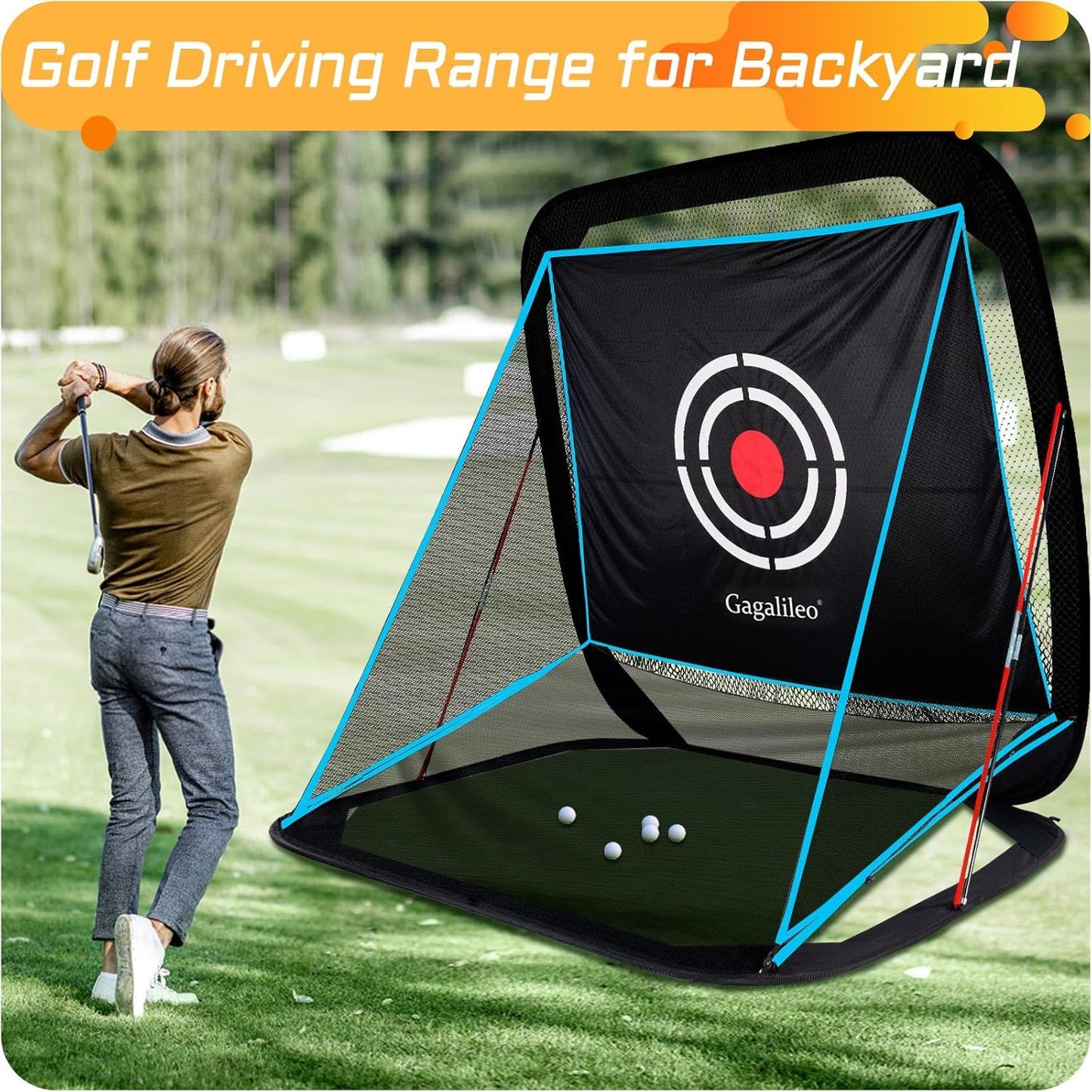 Gagalileo Golf Pop-Up Hitting Cage: 8x7x7FT Practice Net with Target Portable Backyard Garage Training for Driving Chipping Swing Beginners & Golf Enthusiasts