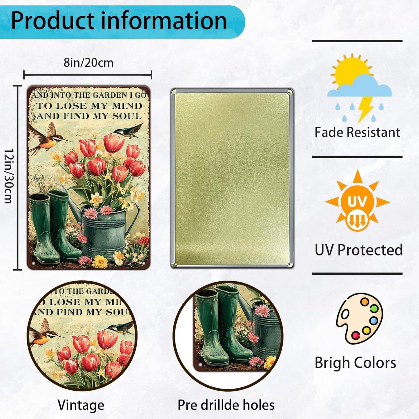 Vintage Tin Sign And Find My Soul Flower Sign Retro Sign for Home Office Kitchen Bar Cafe Garden Wall Decor 8x12 Inch