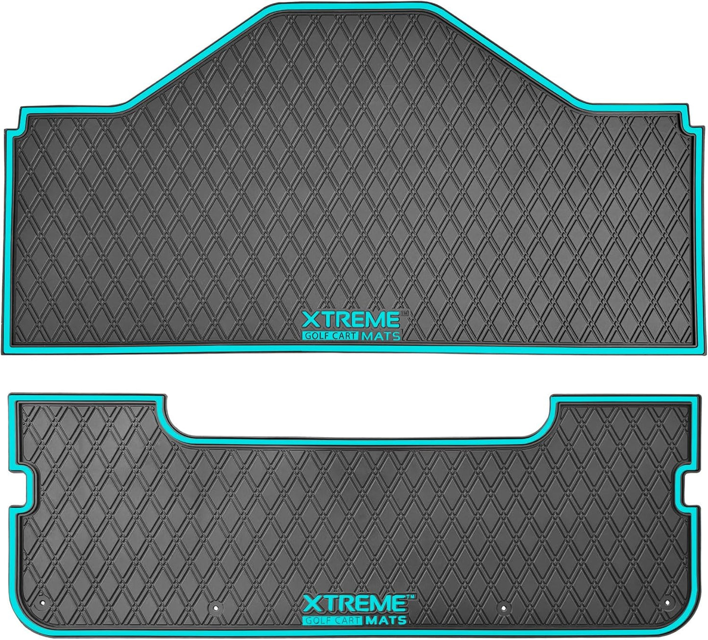 Evolution D5 Golf Cart Floor Mat Set- Rubber Double Diamond Design - Fits D5 2+2 (2 Forward + 2 Rear Facing) Including Evolution Maverick and Ranger Trims (Sky Blue Trim, D5 2+2 Front & Rear Facing)