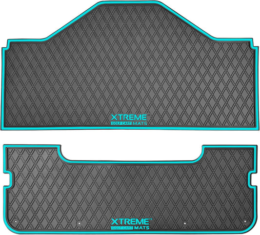Evolution D5 Golf Cart Floor Mat Set- Rubber Double Diamond Design - Fits D5 2+2 (2 Forward + 2 Rear Facing) Including Evolution Maverick and Ranger Trims (Sky Blue Trim, D5 2+2 Front & Rear Facing)