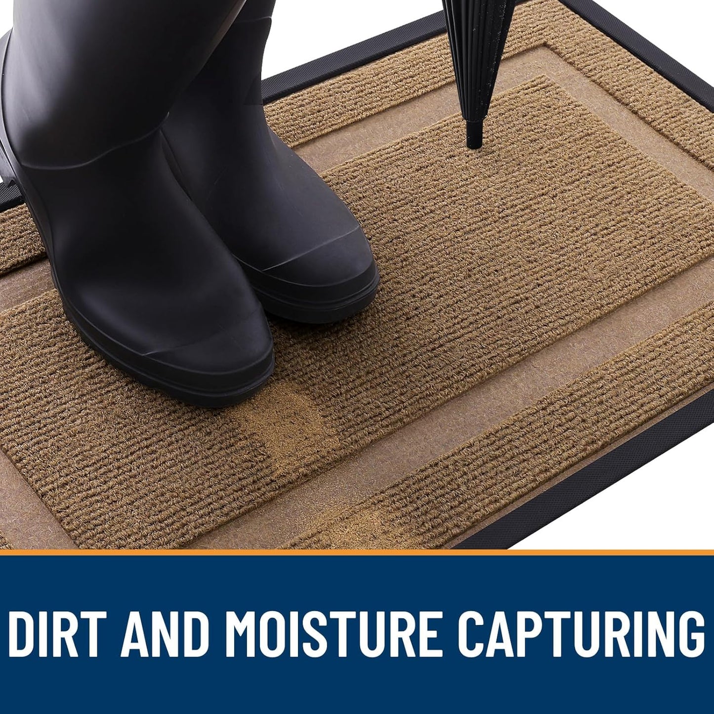 OLANLY Front Door Mat Indoor Outdoor Entrance, Waterproof All-Season, All-Weather Doormat, Sturdy Natural Rubber, Fade Resistant, Low Profile, Easy Clean Patio Porch Entryway Mat, 35x23, Light Borwn