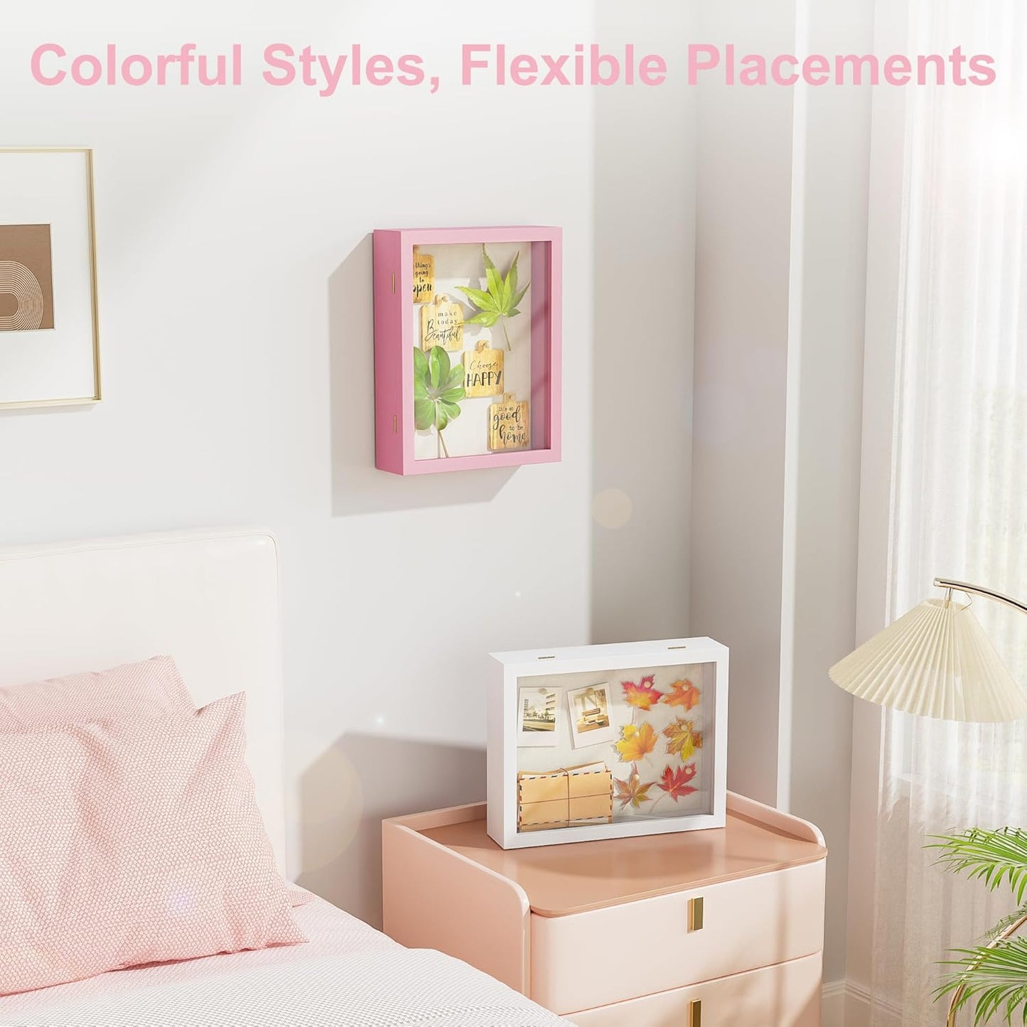 Love-KANKEI Shadow Box Display Case 11x14 Shadow Box Picture Frame with Linen Back Memorabilia Awards Medals Photos Wood Memory Box Gift Pink