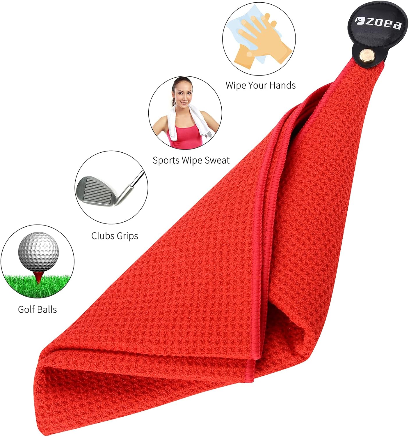 ZOEA Magnetic Towel, Magnetic Clip for Golf Towel, Microfiber Fabric Waffle Pattern Towels Industrial Strength Magnet for Strong Hold to Golf Carts or Clubs (1, Red)